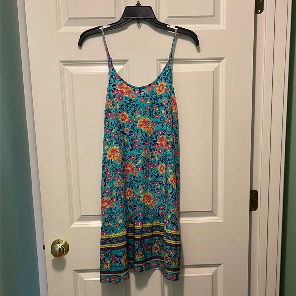 Blue and Orange Sleeveless Spaghetti Strap Mini Sundress